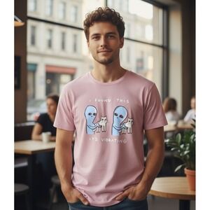 Strange Planet Graphic Alien Cat Tee Adult M Pink Whimsical Sci-Fi Novelty Funny